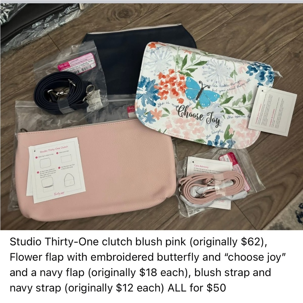 thirty-one Blush Pink Clutch with Floral Flap